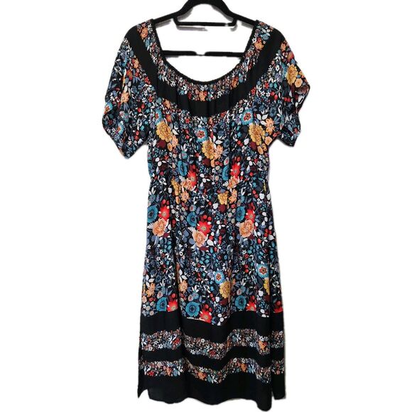 Loft Dress Size M Petite Black Floral Off Shoulder - Picture 1 of 15